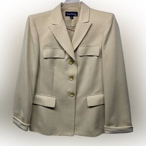 Evan-Picone Beige Herringbone 2 Piece Suit Blazer Jacket - Pants Lined Size 10